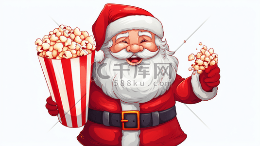 爱上焦糖爆米花插画图片_拿着爆米花的圣诞老人