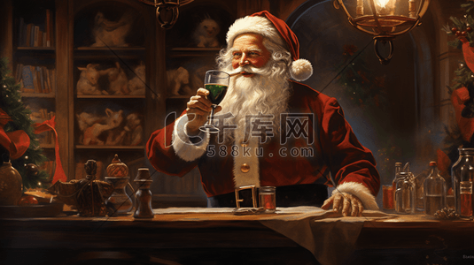 酒吧喝酒的圣诞老人