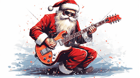 圣诞背景音乐插画图片_弹吉他的圣诞老人