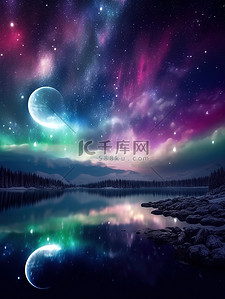 唯美极光插画图片_唯美极光星空夜空2