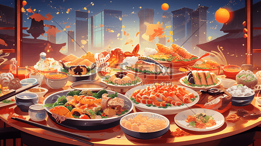 美味佳肴插画图片_中式传统美味佳肴食物插画17