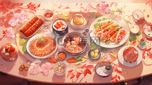 中式传统插画图片_中式传统美味佳肴食物插画13