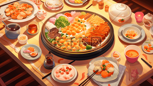 中式传统插画图片_中式传统美味佳肴食物插画30