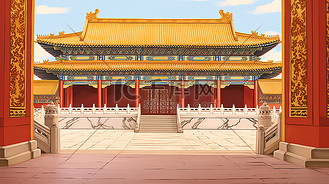 故宫黄瓦红墙卡通插画6