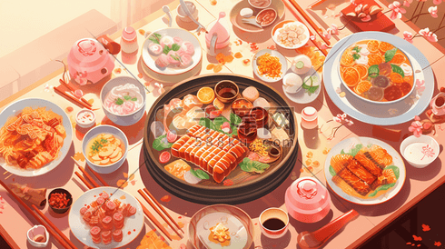 中式传统美味佳肴食物插画19