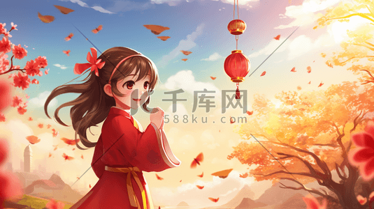 红色中国风欢庆节日人物插画4