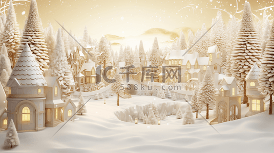 3D立体冬季雪景街景插画24