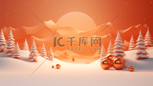 圣诞节雪花礼盒插画图片_3D立体冬季雪景风景插画16