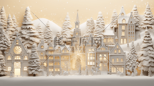 3D立体冬季雪景街景插画9
