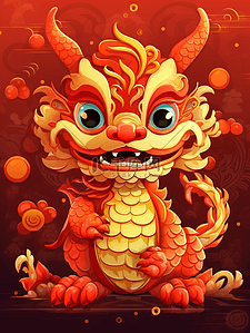 红色中国传统狮子插画123春节