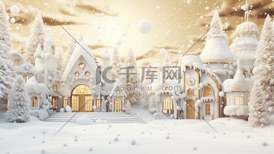 3D立体冬季雪景街景插画6