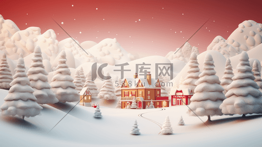 圣诞节雪花礼盒插画图片_3D立体冬季雪景风景插画5