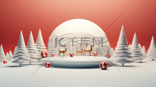 圣诞节雪花礼盒插画图片_3D立体冬季雪景风景插画8