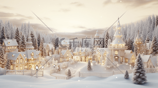 3D立体冬季雪景街景插画27