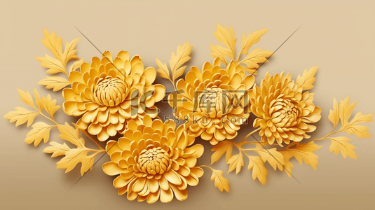 中国风黄色质感插画图片_暖色中国风金菊插画1