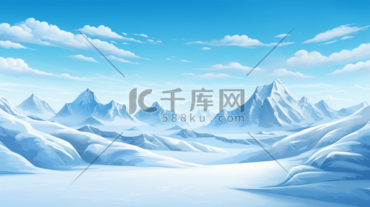 蓝色冬季雪山风景插画9