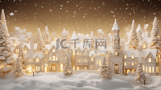 立体雪花插画图片_3D立体冬季雪景街景插画4