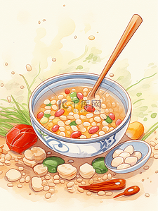 中国传统八宝粥美食插画7