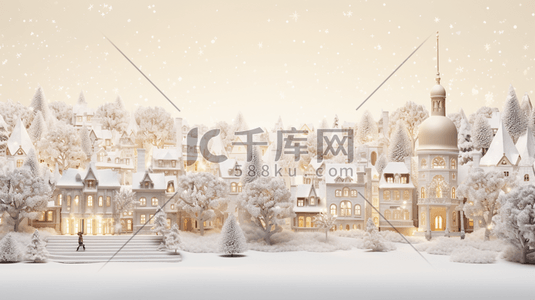 3D立体冬季雪景街景插画30