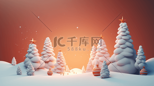 圣诞节雪花礼盒插画图片_3D立体冬季雪景风景插画20