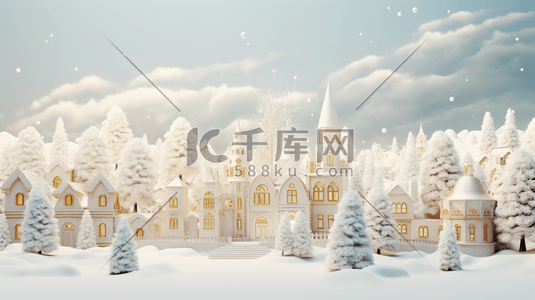 立体雪花插画图片_3D立体冬季雪景街景插画15