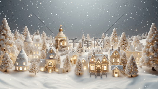 下雪街景插画图片_3D立体冬季雪景街景插画5