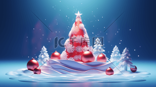 圣诞节雪花礼盒插画图片_3D立体冬季雪景风景插画2
