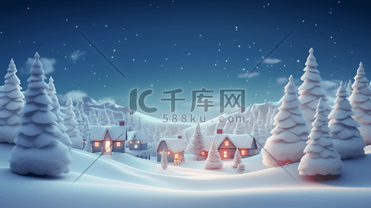圣诞节雪花礼盒插画图片_3D立体冬季雪景风景插画21