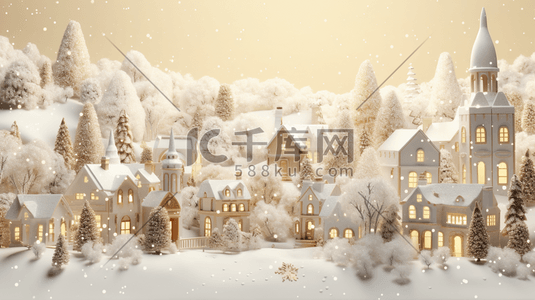 3D立体冬季雪景街景插画17