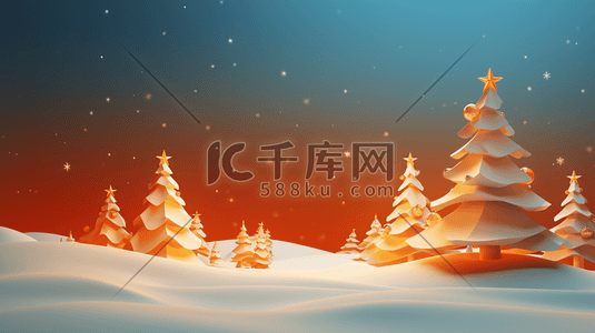 圣诞节雪花礼盒插画图片_3D立体冬季雪景风景插画18