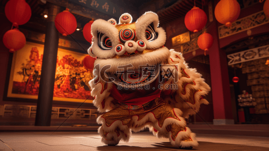 红色中国传统狮子插画332春节
