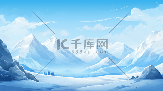 蓝色冬季雪山风景插画18