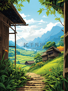 民宿风餐厅插画图片_村庄的房子生态旅行20
