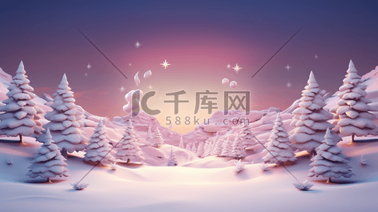 圣诞节雪花礼盒插画图片_3D立体冬季雪景风景插画13