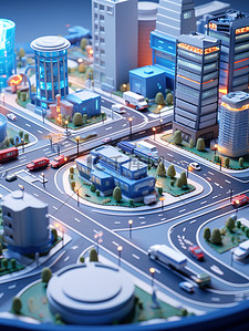 vi系统导视系统插画图片_城市智能交通系统等距微型17