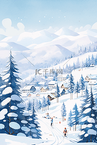 免抠松树插画图片_冬天手绘雪山松树水彩插画