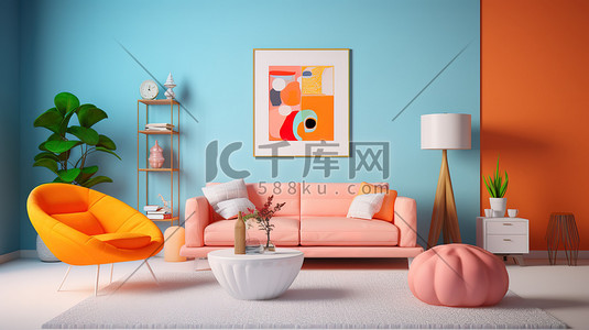 明亮的橙色客厅家居装饰11