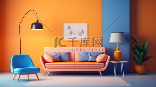 明亮的橙色客厅家居装饰16