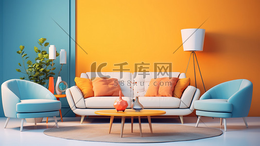 明亮的橙色客厅家居装饰17