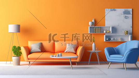 明亮的橙色客厅家居装饰6