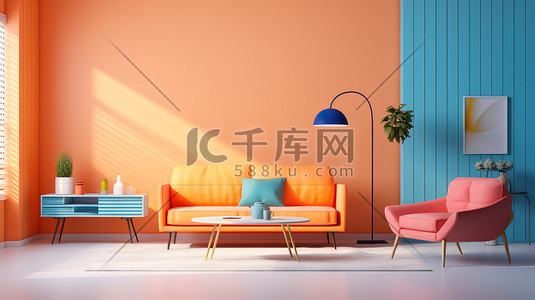 明亮的橙色客厅家居装饰4