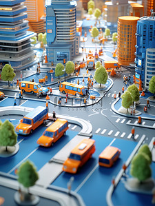 vi系统导视牌插画图片_城市智能交通系统等距微型13