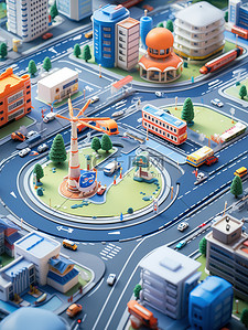 vi系统导视牌插画图片_城市智能交通系统等距微型2