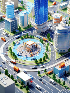 系统上线通知海报插画图片_城市智能交通系统等距微型11
