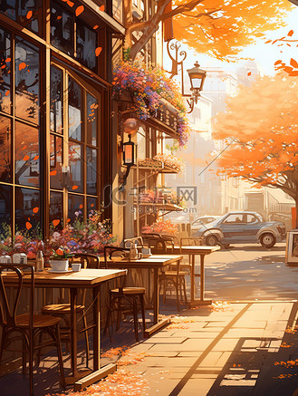 街景温馨咖啡店深秋2