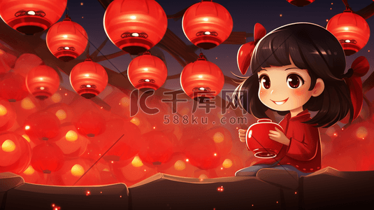 元宵快乐快乐插画图片_小女孩庆祝元宵节插画3