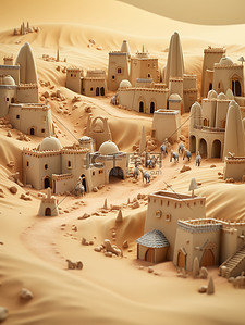 沙漠考古插画图片_微型沙漠的等距建筑6