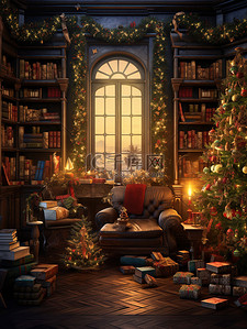 圣诞客厅插画图片_客厅布置圣诞装饰品10