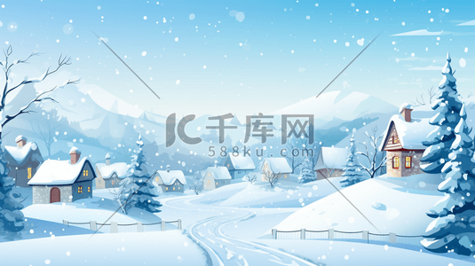 冰雪节门头插画图片_冬季冰天雪地里的山城插画1