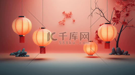 3D鲜花灯笼装饰庆春节插画12